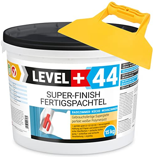 Super Finish Fertigspachtel Q1-Q4 Spachtelmasse 15kg Perfekt Glatt Weiß | Innenbereich + Kunststoffspachtel ohne Zahnung Set RM44