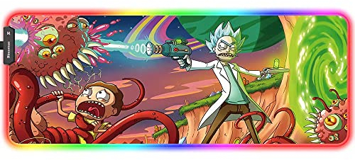 Bimormat Anime RGB Gaming Mauspad,800x300x3mm Groß Mousepad XXL,LED Schreibtischunterlage mit Rutschfester Gummibasis und Haltbaren Genähten Kanten für Personalisierter Gamer(80x30 FGgun)