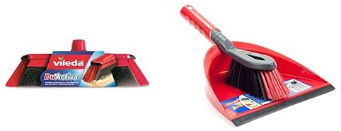 Vileda Duactiva Besenkopf & Kehrset 2-in-1 mit extra Borsten für Sauberkeit in den Ecken, rot, 1 - Pack