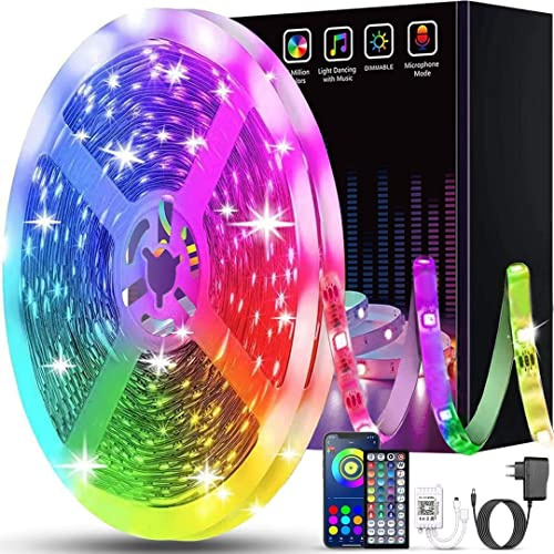 Keepsmile - Cinta led de 20 m, luz led para dormitorio (Bluetooth, tira controlada por control remoto), multicolor