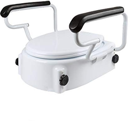 Sedile WC rialzato con maniglie, comodo supporto per anziani e disabili, bracciolo portatile e copertura inclusi – essenziale aiuto per il bagno