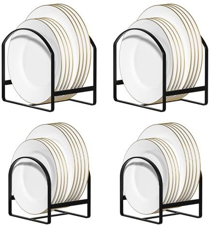 Paquete de 4 organizadores de platos de cocina para armario, ahorro de espacio, estante de almacenamiento de platos de cena, estantes verticales de secado de platos, soporte de metal para armario y