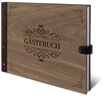 Hochzeit Gästebuch echtes Holz DIN A4 Buch - Viktorianisch - mit 72 Blatt / 144 Seiten Naturpapier Weiß