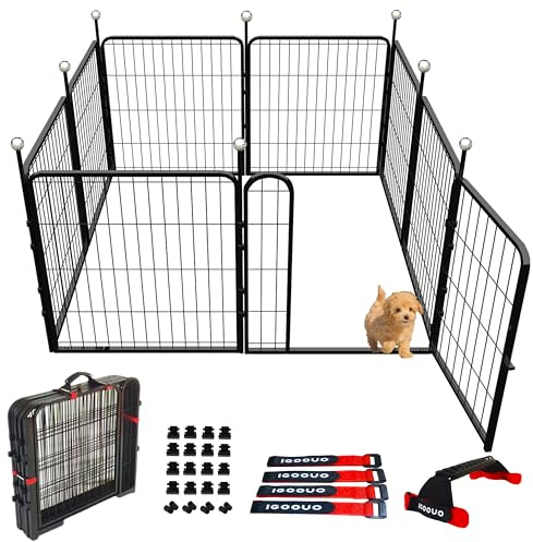 IGOOUO Puppy Playpen Indoor/Outdoor,24'' Portable Dog playpen with Easy-Carry Straps,8 Panels Dog Pen Play Pen for Small Dogs,Rustproof Pet Playpen for Camping RV Yard(with One Door)