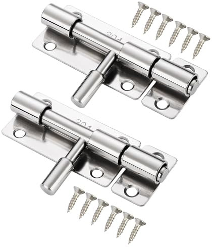 Chiavistello a cilindro da 8,9 cm, serratura per porta scorrevole, in acciaio inossidabile 304 ispessito, chiavistello scorrevole con viti (confezione da 2/cromato)
