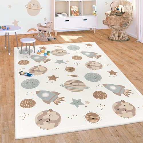 Paco Home Teppich Kinderzimmer Baby Krabbeldecke Krabbelmatte Waschbar rutschfest Regenbogen Planet Sonne Tiere Weich, Grösse:140x200 cm, Farbe:Bunt 3