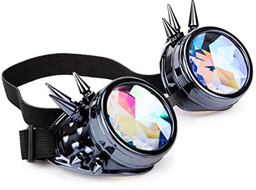 Fopytu Kaleidoskop Steampunk Schutzbrille Rave -Brille Regenbogenkristallglaslinse Für Frauen Männer Für Halloween Festival Party Cosplay Accessoires