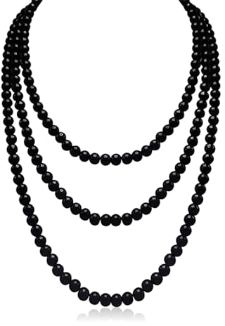 Tomedeks 1 Stück Elegante Künstliche Perlen-Halskette, 150 Cm, Damen, Lang, 1920S Gatsby Kostüm Accessoires, Schwarz