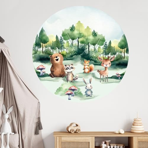 GRAZDesign Wandtattoo Waldtiere XXL Kinderzimmer Wald mit Tieren Bär Reh, Wandsticker Babyzimmer - 100x100cm