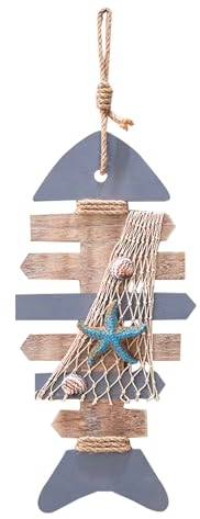XNSHUN Holz Fische Anhänger Deko, Hänger Fisch Mit Schnur Hängedeko, Ozean-Stil Handgeschnitzte Fisch-Wanddekoration Für Nautisches Thema