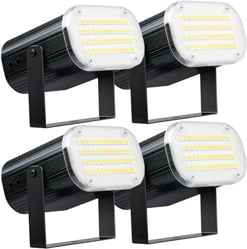 Luditek Lot de 4 mini lumières stroboscopiques LED blanches pour Halloween, activées par le son, vitesse du flash réglable, lumières disco avec 48 LED, pour décoration d'intérieur et d'extérieur