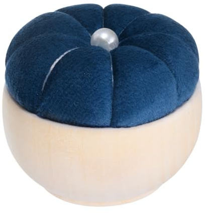 QUARKZMAN Puntaspilli Base in Legno per Cuscino Ago, Carino Porta Spilli Ciotola Verticale in Legno per Cucito, Quilting, Ricamo, Artigianato Fai da Te, Blu Scuro