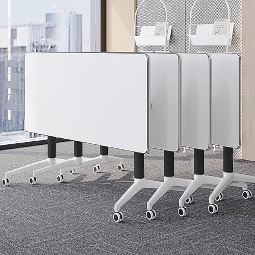 4 Packung Klappschreibtisch Mit Rollen,Büro Arbeitstisch Klappbar,Arbeitstische,Besprechungstisch,Zeichentisch,Metallgestell,Mobiler Computertisch Mit 4 Rollen, Für Heimbüro Arbeitszimmer,(weiß)(140x6