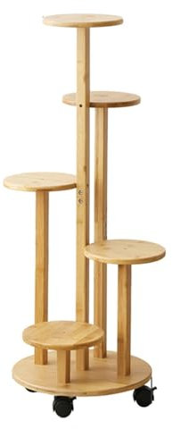 LoKori 5-stufiger Pflanzenständer für Den Innenbereich, Abgestufte Bambus-Blumenhalter, Eckregal für Balkon, Schlafzimmer, Terrasse, Garten, Wohnzimmer, Hohes Pflanzenregal für Mehrere Pflanzen,A