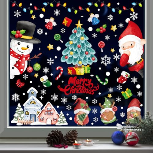 YIHELU Fensterbilder Weihnachten Selbstklebend Fensterdeko Weihnachten Wiederverwendbar Schneeflocken fenstersticker Weihnachten Aufkleber für Winter Fenster (C)