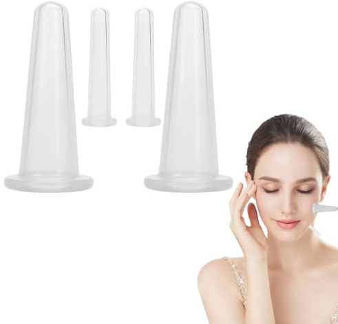 Weißes Silikon-Schröpftherapie-Set, Vakuum-Gesichtsmassagegerät, Schröpfset für Gesicht, Anti-Cellulite-Tassen zur Linderung von Faszien, Lymphdrainage, Schmerzlinderung (4 Stück)