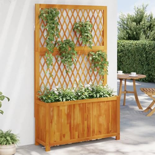 Somanki Pflanzkübel mit Rankgitter 100x32x165 cm Massivholz Akazie, Blumentopf Gross, Blumenkasten Balkon, übertopf, Pflanzkasten, Flowerpot, Kräuterbeet Für Die Küche, Vertikalbeet - 364901