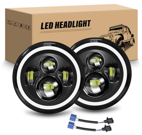RIGIDON 2Pcs 7 Zoll Runde Led Scheinwerfer, 50W 5000LM Weißer Bernstein Blinker Scheinwerfer, 3000K+6000K 4 Modi DRL Hi/Lo Beam Offroad Beleuchtung für Auto Wrangler JK TJ LJ CJ Humm-er JP