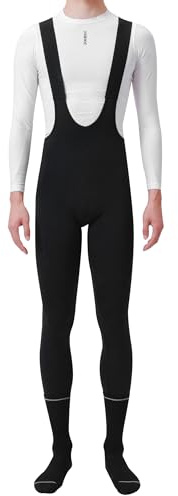 INBIKE Salopette Ciclismo Uomo Invernale Pantaloni Bici da Strada con Fondello Pantaloni Ciclismo con Bretelle Salopette Bici Termico Antivento in Pile con Tasche Antishock Riflettente Nero