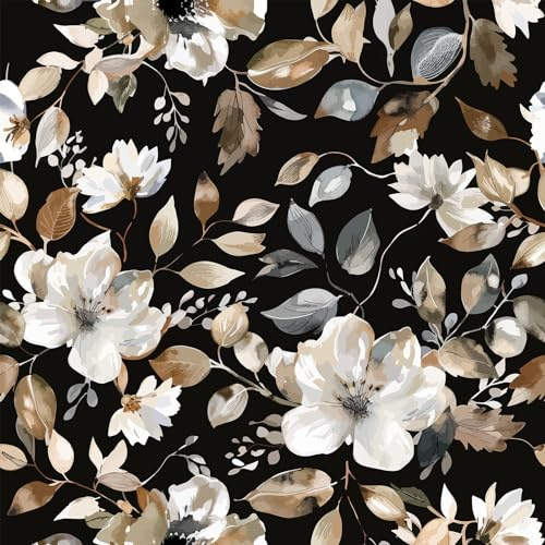 Wookmmy Vintage Dark Black Floral Peel and Stick Wallpaper Botanical Flower Waterproof Removable Self Adhesive Vinyl Contact Wall Paper for Bedroom Bathroom 17.7 X 124