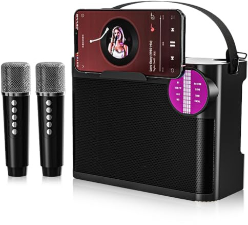 Fiorky Bluetooth-Compatible 5.3 Portable Speaker with 2 Microphones Wireless Karaoke System Removable Strap HD Sound Boombox for Festivals