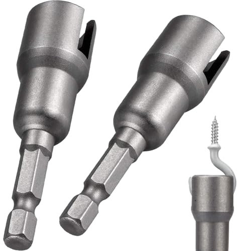 Mxxipp Flügelmutter-Stecknuss, 65 mm Stahlhakenbohrer, 6,35 mm Sechskantschaft, Haken, Flügelmutter-Werkzeug für Plattenmuttern, Schrauben, Öse, C-Haken, Bolzen, Q-Aufhänger, Grau, 2 Stück