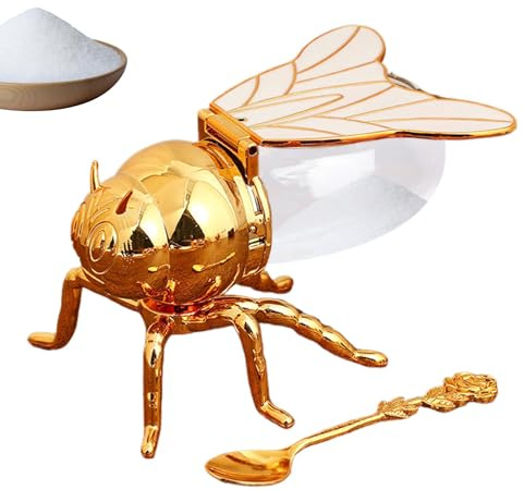 Generisch Bienenhonigglas | Dekorative Bienenform Honigtopf | Biene Figur Glas Honigbehälter | Kristallgewürz Glasglas -Sirup -Spender mit Löffel | Kristallmestglas für Küchenhaus