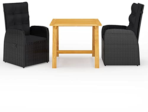 Fasba Gartenmöbel Set 3-TLG. Sitzgruppe Sitzgarnitur Gartengarnitur Gartenset Tisch Stühle Gartentisch Gartenstuhl Esstisch Gartensessel Schwarz/ 3068711