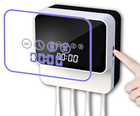 TKMARS Zahnbürsten Sterilisator mit Uv Licht Zahnbürstenhalter Wand mit Uv-Sterilisation + Photokatalysator Gegen Bakterien,Display, Unterstützung von Timer/Manueller Sterilisation Oder Trocknung