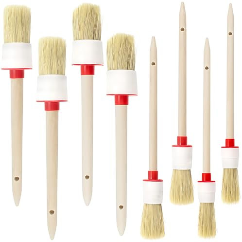 KAIYAYA 8 Pièces Pinceau Rond,20mm/25mm/30mm/35mm Pinceaux Peintures,Brosse à Pochoir en Bois,Pinceau Lasure Bois Exterieur pour Peinture Murale, Meubles, Lasures,Vernis