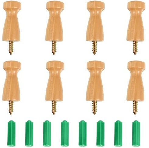 HSUYUN Garderobenhaken Holz, 8 Stück Wandhaken Holz, mit Schrauben Wandhaken Garderobe, Retro-Stil Kleiderhaken Wand, mit 8 Expansionsrohren, für Aufhängen von Kleidung, Hüten und Handtüchern