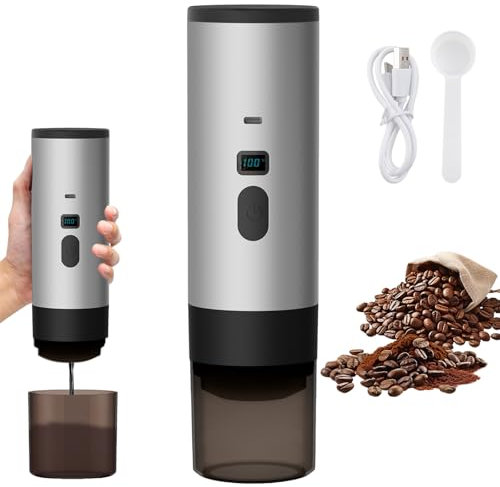 Macchina da caffè portatile 72 W (12 V USB ricaricabile) - Caffettiera portatile, macchina da caffès capsula e caffès macinato, prenota 90 ml per caffè espresso, ideale per ufficio, campeggio