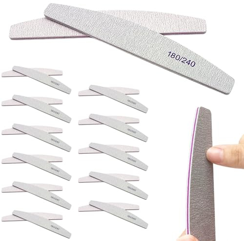 25 Pcs Professional Nail Files - 3-Grit Set (180/240) for Acrylic & Natural Nails, Double-Sided & Washable