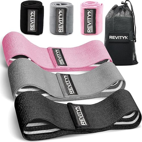Revity Elastici Fitness Tessuto - Set di 3 Fascia Elastica Fitness Glutei e Gambe, Antiscivolo, Piano PDF 30 Giorni, Elastici per Allenamento in Lattice Naturale e Tessuto Morbido, Resistenti