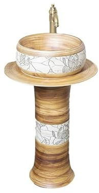 uotmui Pedestal Sink Vanity Ceramic Column Washbasin Floor-standing Sink Basin Home Balcony Column Bathroom Pedestal Sink