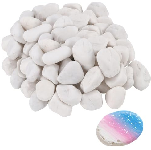 PINGEUI 50 PCS White Pebbles for Painting, 5-8cm Painting Rocks, Hand Painted Stone River Rocks for Arts and Craft DIY Decoration