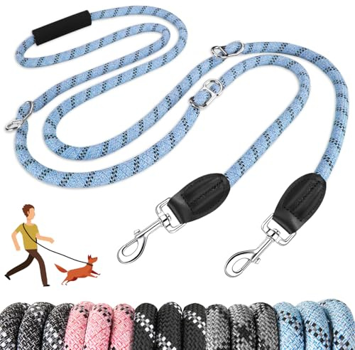 SlowTon Händer fri hundkoppel (10 ft), 8 i 1 multifunktionell nylon dubbel koppel för hundar tangle fri reflekterande hundträning koppel justerbar midja hundkoppel för medelstora stora hundar