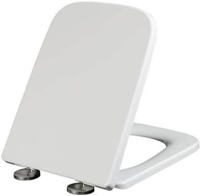Sedile WC Family con Chiusura Ammortizzata, Universale, Quadrato, per WC rettanari, copriwater, Fissaggio dall'alto, Facile Installazione, Materiale PP Bianco, 04d (Colore Unico 04a)