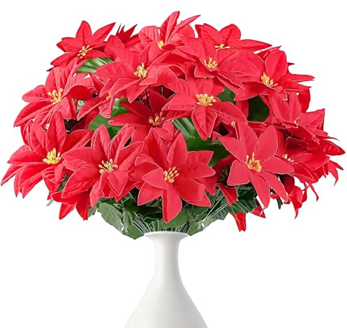 INSANYJ Weihnachtsstern Künstlich, 3 Stück Kunstblumen Weihnachten Rot, Weihnachtsdeko Künstlich Weihnachtsblumen für Hochzeit Party Home Dekoration