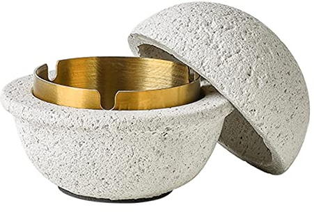 Pattumiera da Tavolo per Esterni e Balconi, Bianco, S | Cemento e Acciaio Inox, Inodore, Utilizzabile come Decorazione