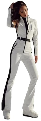 Ski Suit Women One Piece - Insulated Ski Suit Women - Slim Fit Snow Outfits Waterproof Windproof Jumpsuits Lightweight Sports Onesie Outdoor Snowboard Jumpsuit Black White Block Snow Suits