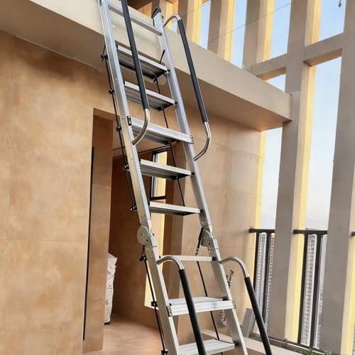 Scala per Soppalco Scala Pieghevole per Soffitta per Balcone a 2 Piani, Scale per Soffitta in Alluminio con Gradini Antiscivolo, Scala Antincendio Portatile Sicura(Silver,12 step-350cm/11.5ft)