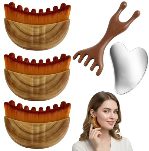 Gesichtsbürste Mit Naturborsten, Lymphdrainage Massagegerät, 5-teiliges Set Mit Alpenfaser Gesichtsbürste Und Gua Sha Bürste, Ideal Für Tägliche Gesichtspflege