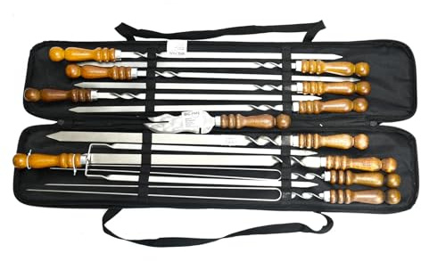 Set aus 11 Schaschlikspießen mit Tasche Schampura Grillspieße aus Edelstahl Fleischspieße BBQ Lagerfeuer Kebab Spieße