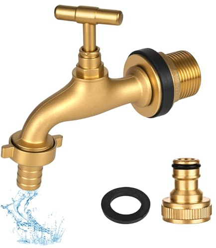YHNDECO 1/2 Zoll Wasserhahn Garten, Wasserhahn Frostsicher mit Schlauchanschluss und Gewindeadapters 1/2 Zoll & 3/4 Zoll, Wasserhahn Aussen Messing für Garten Waschmaschine Regentonne Wasserhahn