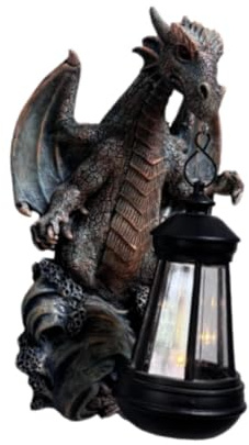 Sharplace Statue de dragon de jardin, lampe solaire, décoration murale, ornement, cadeau, figurine de dragon lumineuse pour terrasse extérieure