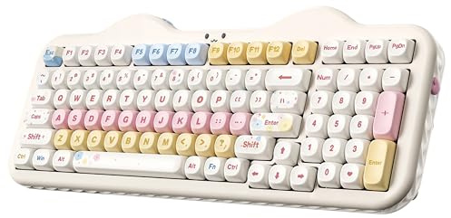YUNZII C98 Wireless Mechanical Keyboard with Number Pad,99 Key BT5.0/2.4G/USB-C Hot Swap Gasket Mount with PBT MOA Keycaps,Custom RGB,Cute Cake Keyboard for Win/Mac (Beige, Milk V2 Linear Switch)