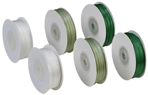 6 Rollen Satinband 3mm, 45m Geschenkband, Schleifenband Weiss Und Grün, Geeignet Für Dekorationen, Hochzeiten, Geburtstage, Taufen Und Als Geschenkverpackung (Weiß, Grün, Hellgrün)