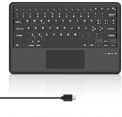 WAVATA Tastiera Bluetooth per iPad 10/10.2, Air 11, Samsung A9+/S6 Lite, con Touchpad, Ricaricabile Tastiera Wireless per Tablet (10.9/11 Pollici) iOS/Windows/Android, Ultra Sottile, QWERTY, Nero