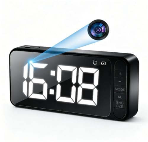 4K hidden camera magnetic clock, Wifi mini nanny security cam, Auto time synchronization, detection recognition，night vision, video live streaming, For indoor, home, office, garage, gym(Pure Black)